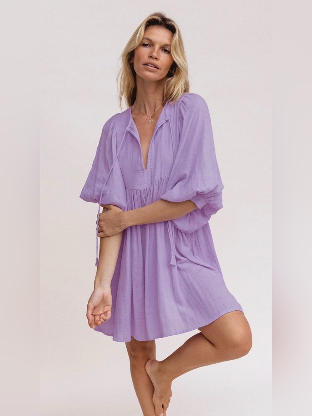 DAUGHTERS OF INDIA KYRA MINI DRESS IN LILAC GAUZE, XXL, *LIKE NEW*